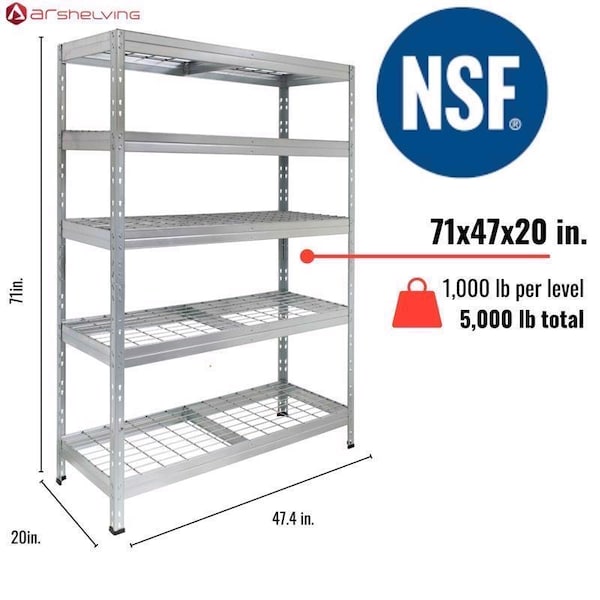 Ar Shelving Wire Heavy Duty 71 in. H X 47 in. W X 20 in. D Metal Shelving Unit 8586002702408 - main